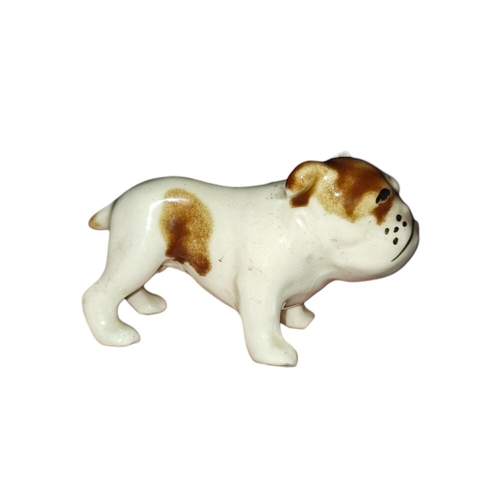 Vintage Miniature Brown Spots Standing English Bulldog Porcelain Dog Figurine